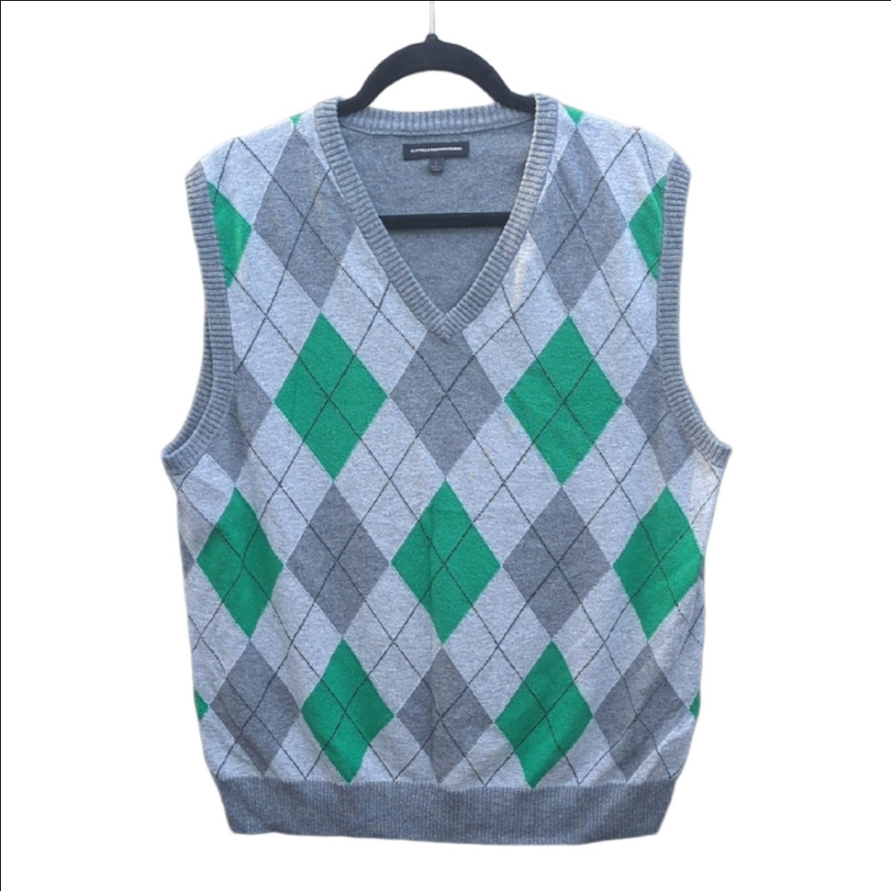 Express Gray Green V Neck Argyle Sweater Vest